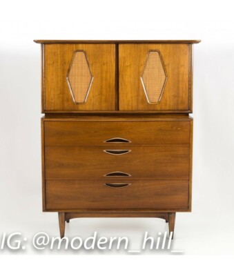 Kent Coffey Greenbrier Mid Century Walnut 5 Drawer Highboy Dresser