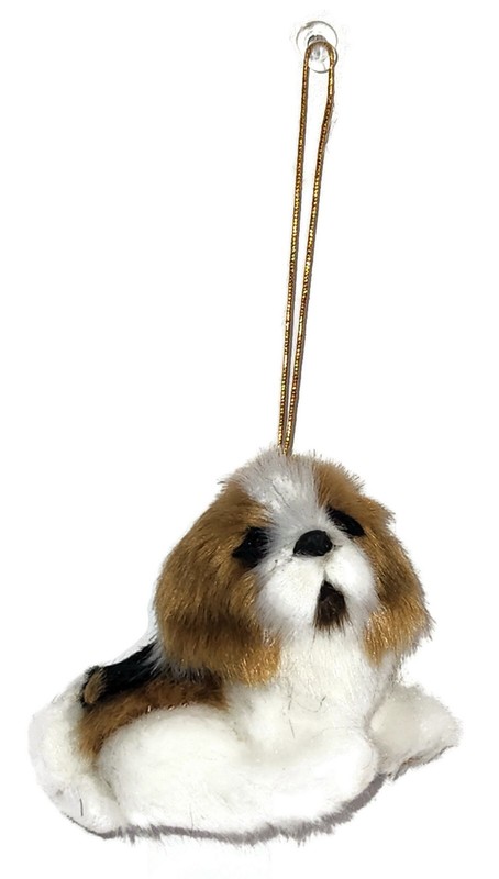 Furry DOG Animal Ornament - Style 3 - 3.5" with Gold Cord Holiday Decoration