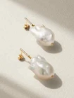 100% Authentic MATEO 14 Karat Gold Irregular Pearl Diamond Bar Studs Earrings