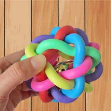 Pets Dog Puppy Cat Rainbow Colorful Rubber Bell Sound Ball Playing Fun Chew