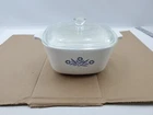 Vintage Corning Blue Cornflower A-1 3/4-B Casserole  With Pyrex Lid 1 3/4 qt