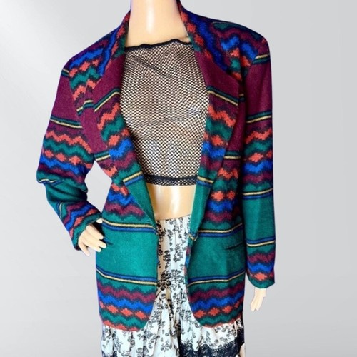 Vintage 90s Index By Melrose Aztec Southwest Blanket Blazer - Picture 2 of 4