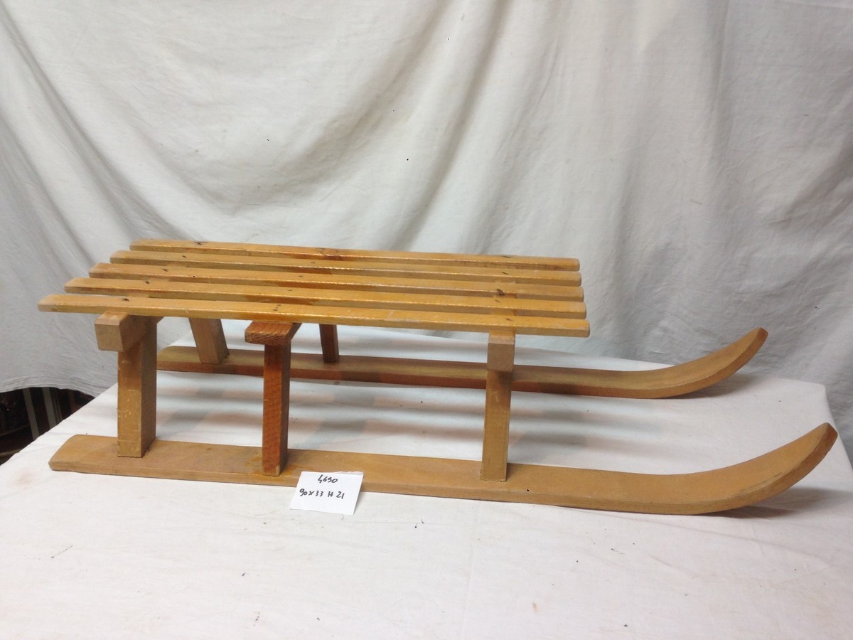 Slittino Classico In Legno Di Faggio Per 2 Persone - 120 Cm Con Sedile A Cinghia E Pattini In Acciaio - Slitta Colorata Con Fune E Schienale