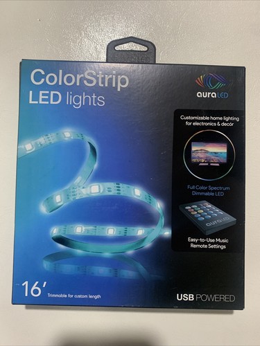 New! Aura LED ColorStrip Lights, 16 Feet, USB Power Easy-To Use Remote ...