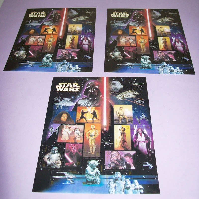 Lot of 3 Star Wars Stamp Sheets 