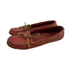 Minnetonka Red Leather Boat Moccasin Slip On Loafer Moc Toe 617R Womens Size 9