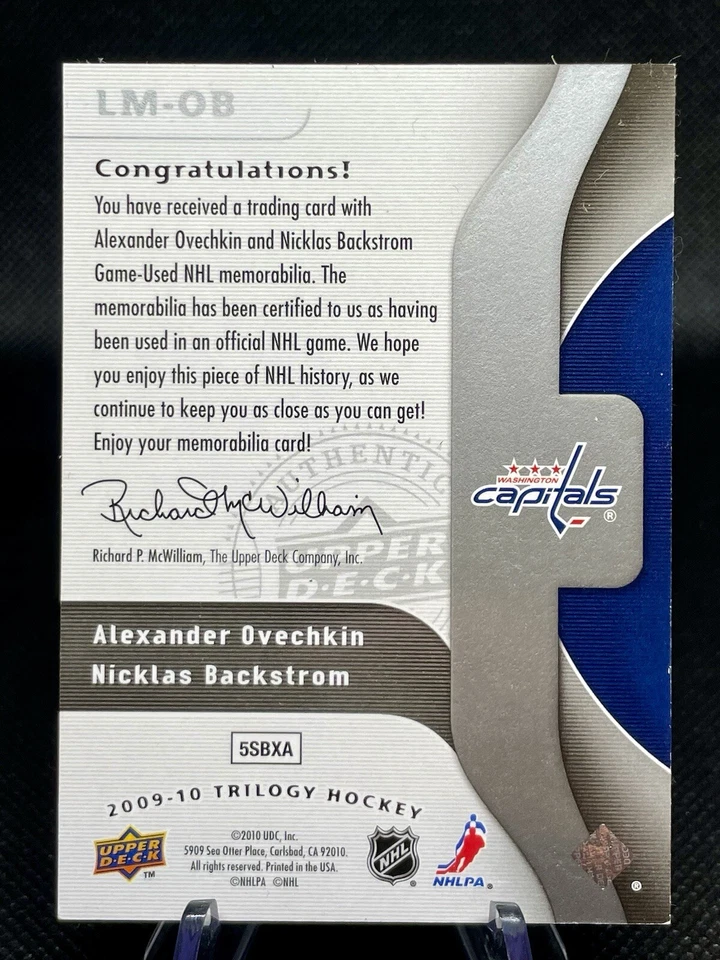 Alex Ovechkin 2009-10 UD Trilogy Linemates Nicklas Backstrom Game Used LM-OB - Image 2 of 2