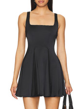 NEW FREE PEOPLE BLACK SATIN MALLORY FIT-AND-FLARE MINI DRESS SZ 2