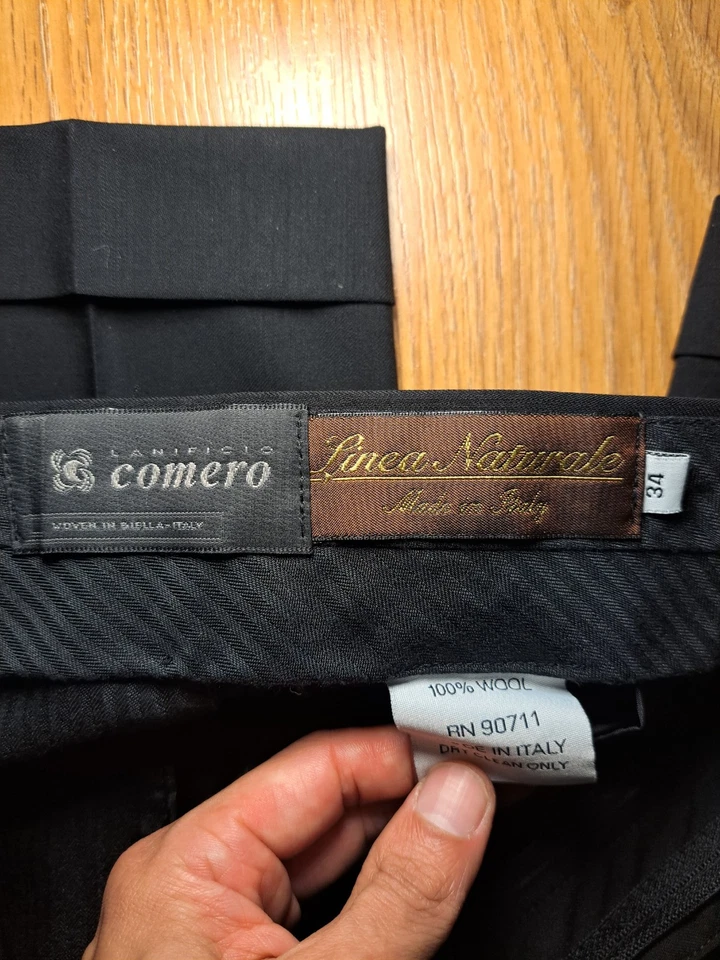 Linea Naturale Dress Pants Mens 34x26 Black Wool Made in Italy Slacks Trousers - Image 2 of 4