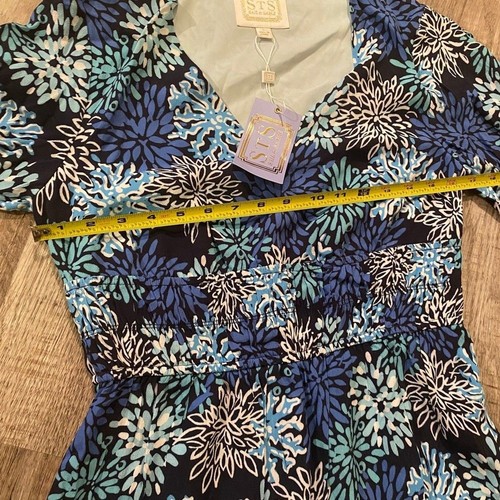 Sail To Sable Women's S Long Sleeve Blue Coral Print Midi Dress Coastal Resort - Picture 11 of 12