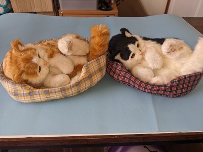 Vintage realistisches Kätzchen Katze im Korb x2 batteriebetrieben Katzengeräusche Geräusche