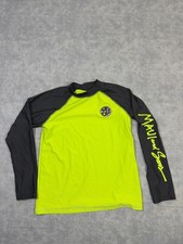 Maui And Sons Rash Guard Kids 14-16 Green Black Long Sleeve Swim Shirt UPF 50+
