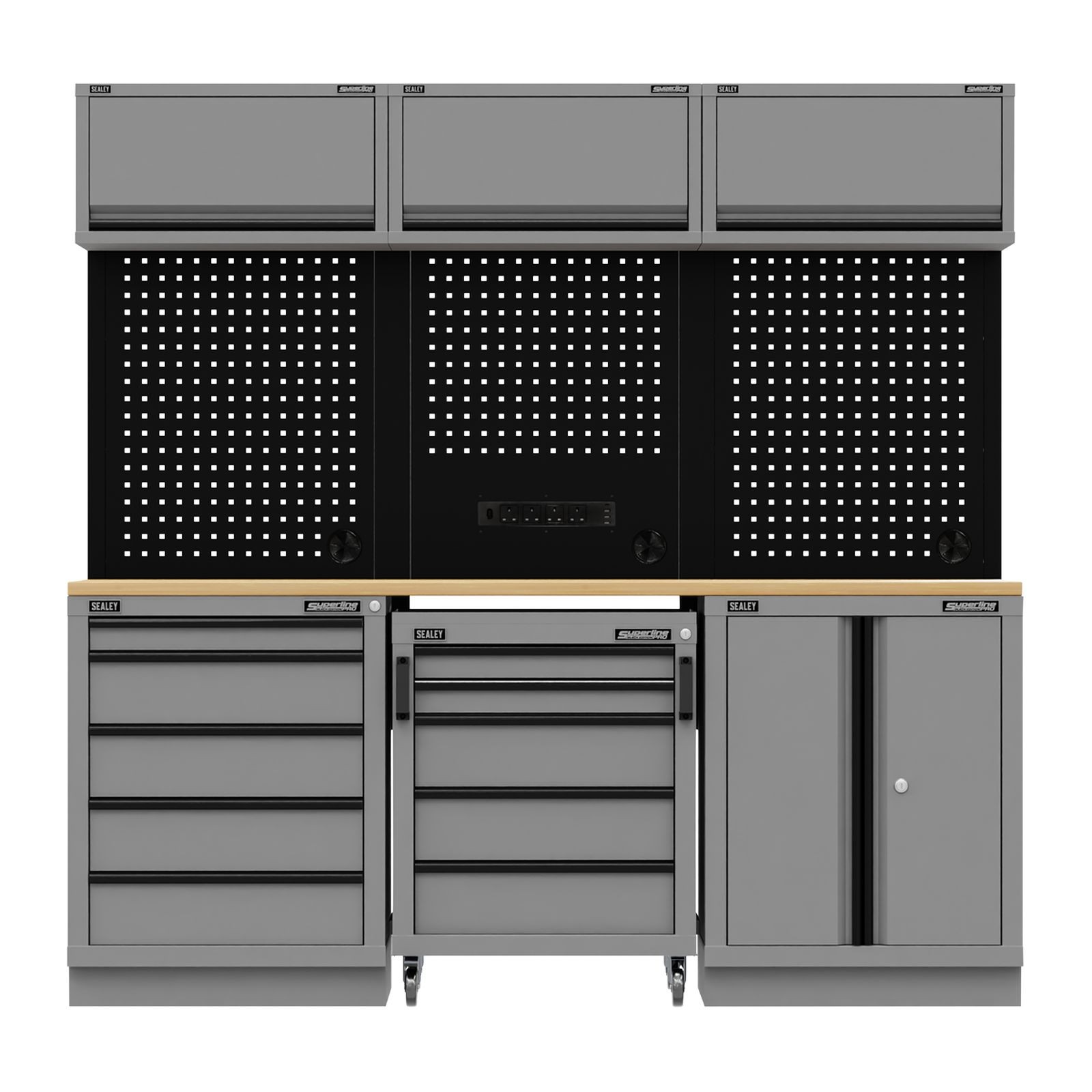 Superline PRO® Black Edition Storage System Rubber Wood Worktop - APMSBESTACK03W