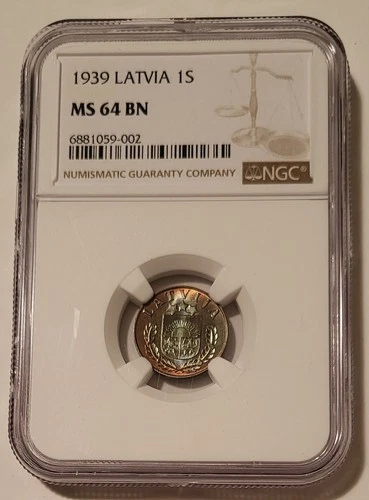 Latvia 1939 1 Santims MS64 BN NGC Nice Toning