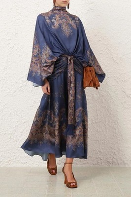 Zimmermann Valiant Batwing Gown in Navy Paisley 