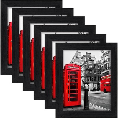 8x10 Picture Frame Black, [6 Pack] Woodgrain Wider Frames, Display Pictures 5...