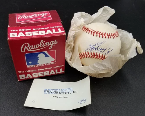 Ken Griffey Jr. M's w/ Ticket Signed Rawlings OALB Baseball Blue Pen Auto Sweet