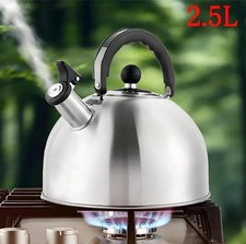 2.5L- Stainless Steel Whistling Camping Kettle Cordless Gas Hob Kitchen Teapot