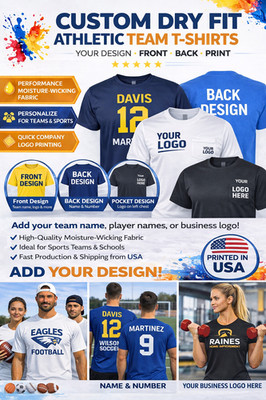 Custom Dry Fit T-Shirt Unisex Performance Athletic Team Logo Print S-3XL
