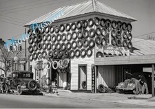 1936 Ford Model A Tudor & Ford V8 Garage Firestone Photo - AU121