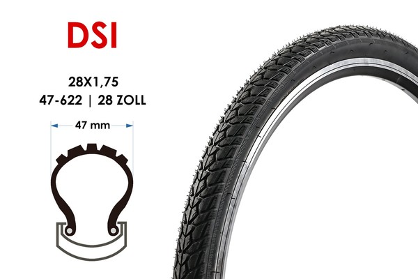 28 Zoll Dsi Fahrrad Reifen 28X1.75 Trekking City Bike Tire 47-622 Schwarz-image