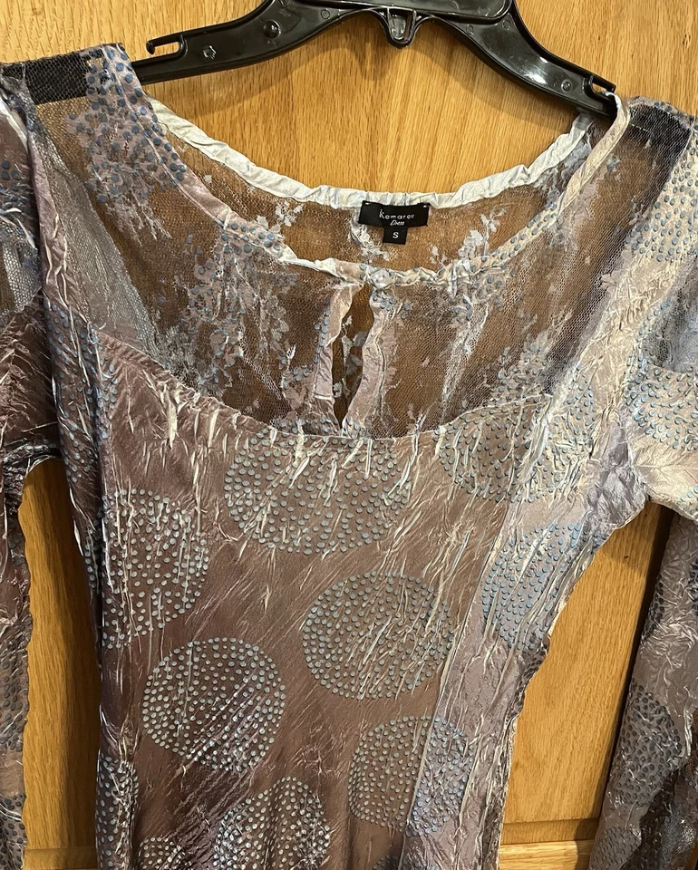 Impresionante Vestido Komarov Dorado Taupe Ombré Ojo de Cerradura Encaje Talla Pequeña-nunca Usado Foto 3 de 4