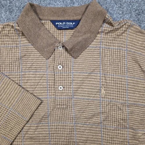 Polo Golf Ralph Lauren Shirt Mens XL Brown Houndstooth Pima Alpaca Blend Knit