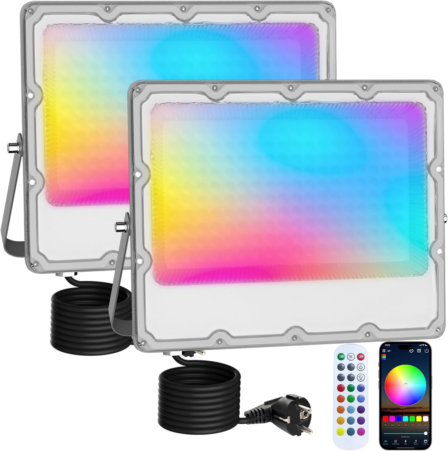 2 Proiettori LED RGB 150W Atmosfera Feste: Bluetooth, Musica e Colore