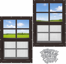 2 Pack Shed Window, Chicken Coop Small Windows 12" X 18" Brown Flush Mount with