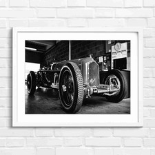 Classic Vintage Racing Car Garage Black & White Framed Wall Art Print Large