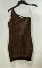 MICHAEL Michael Kors Logo One Shoulder Knit Bodycon Mini Dress Sz M