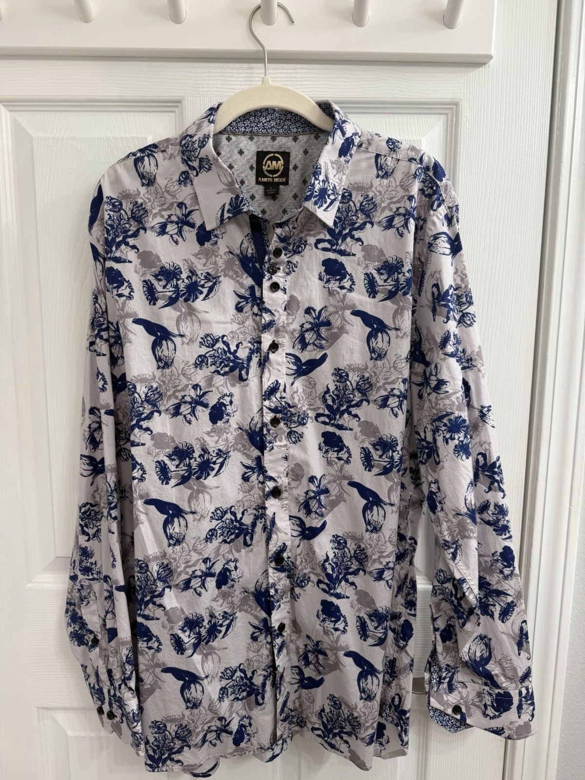 Ameri Mode Button Up Blue Multicolor, Flowers, La… - image 1