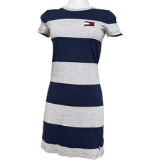 Tommy Hilfiger Denim Striped T-Shirt Dress Size XS Grey Navy Blue Mini