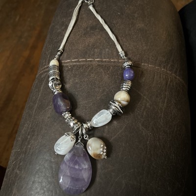 Rare Chico s Chunky Amethyst Rose Quartz And Carnelian With Rhinestones Necklace