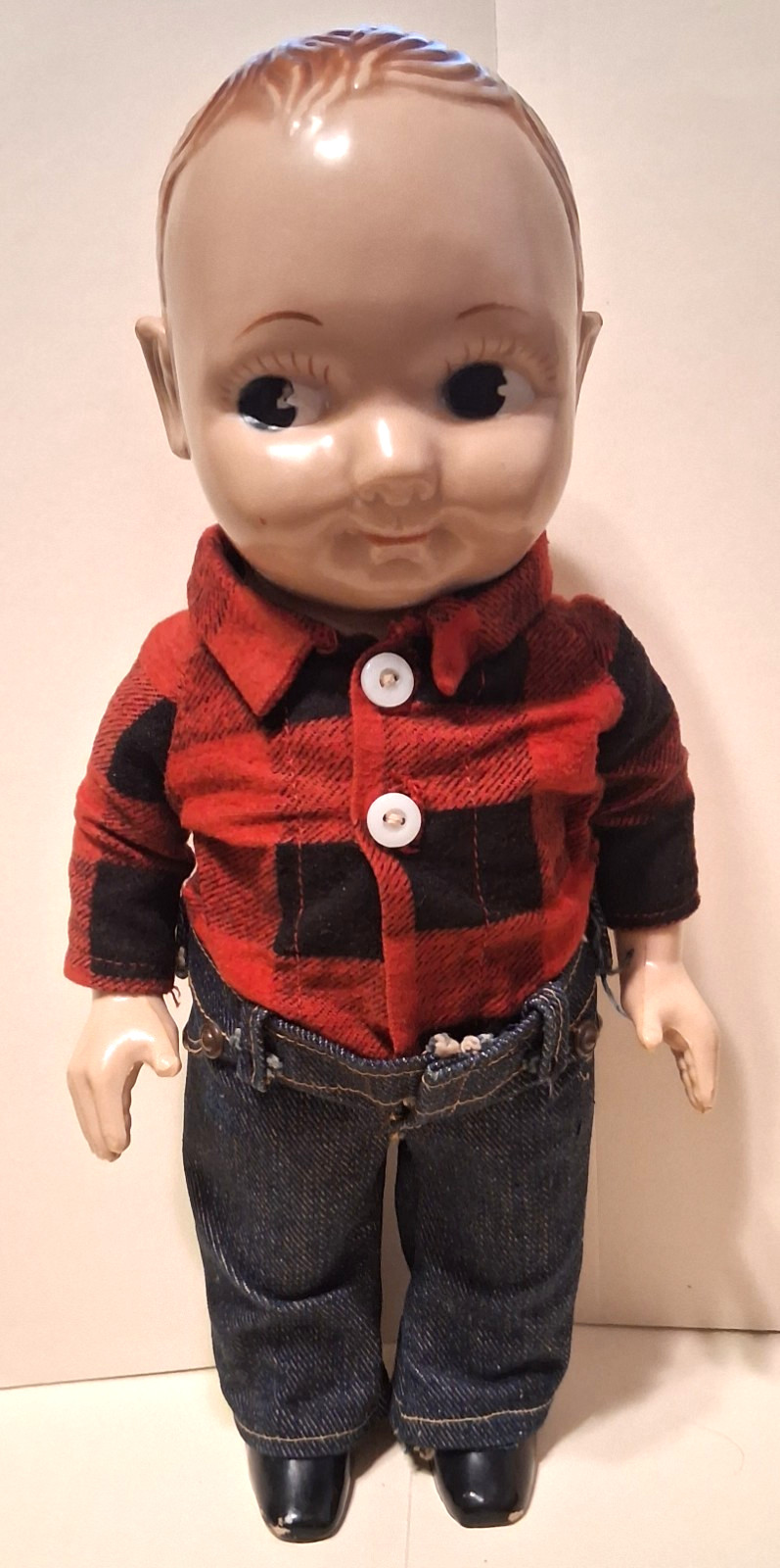 VINTAGE BUDDY LEE ADVERTISING  DOLL WITH  ORIGINAL LEE DENIM JEANS & PLAID SHIRT