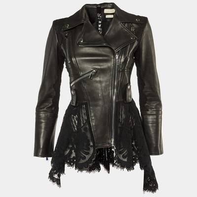 Alexander McQueen Black Leather Lace Peplum Jacket S | eBay