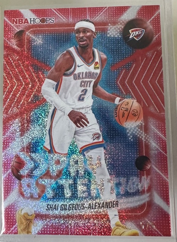 2025-26 Topps Hoops Shai Gilgeous Alexander Pay Attention Pixel Burst Red 5/5