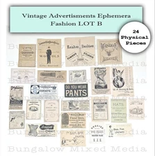 FASHION 24pc LOT B Ephemera Paper Pack Junk Journal Vintage Ads Collage Art