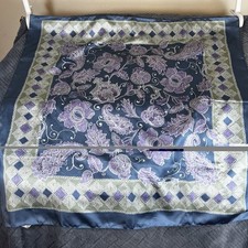 Vintage Multifiber Scarf 34  Polyester, Paisley Floral Lavender Steel Blue Taupe