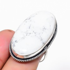 Natural Howlite Jasper Gemstone 925 Sterling Silver Ring Size 8 i131
