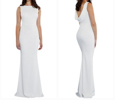 Katie May Vionnet Wedding Dress 8 Ivory Crepe Sheath Column Cowl Open Back USA