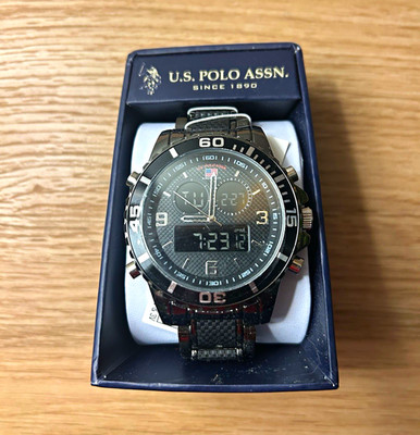 U.S. Polo Assn. Men's Analog/Digital Quartz Watch Black Leather Strap 50m