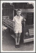 1960s Car Kids playground Handsome young boy Cute hair Nice smile original photo