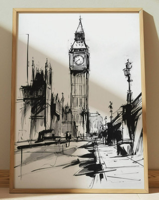 BIG BEN LONDON INK DRAWING PRINT SKETCH 8'' x 10'' BIG BEN LONDON UK ENGLAND