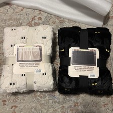 NWT Costco Halloween Faux Fur Throw Blanket Lot of 2 Ghost Cat