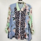 Calessa Long Sleeve Roll Tab Button Front Shirt Womens Plus Size 3X Mixed Media