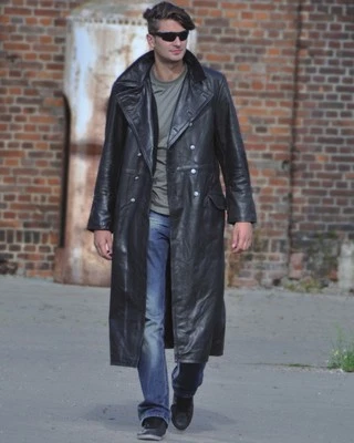 Ledermantel Offiziersmantel Long Coat Vintage schwarz - Bild 1 von 4