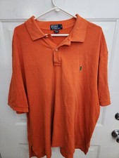 Ralph Lauren Polo Shirt Mens 2XB 2XL Big Orange Blue Pony Rugby Pique   