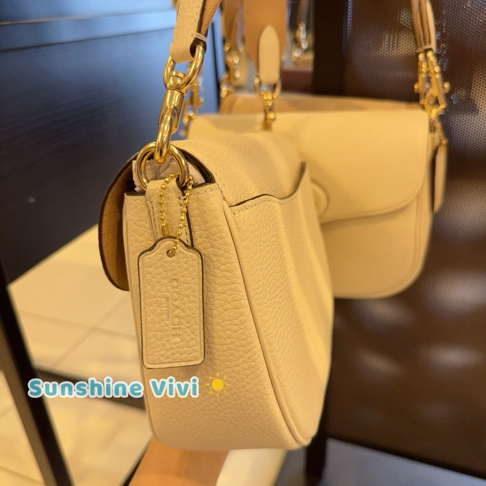 Borsa da sella Coach Amelia nuova con etichetta tasche interne ed esterne morbida pelle bianca CP107