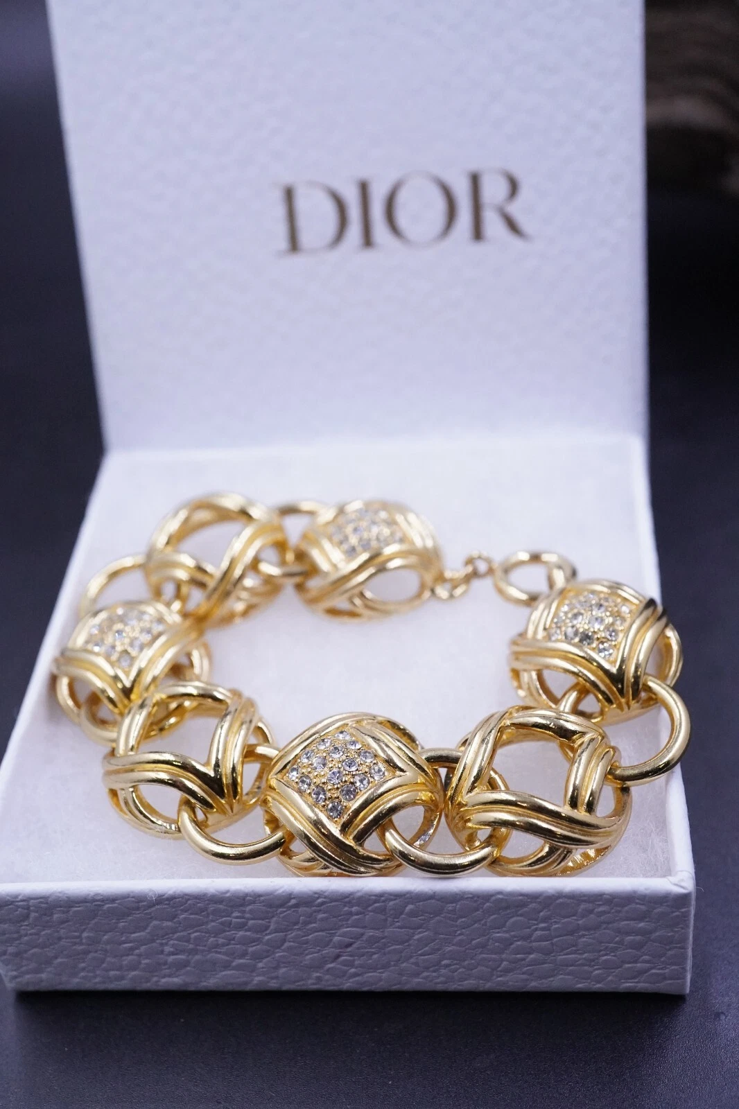 Bracelet vintage demi balles strass lien ton or pour 6,5''' 7'''